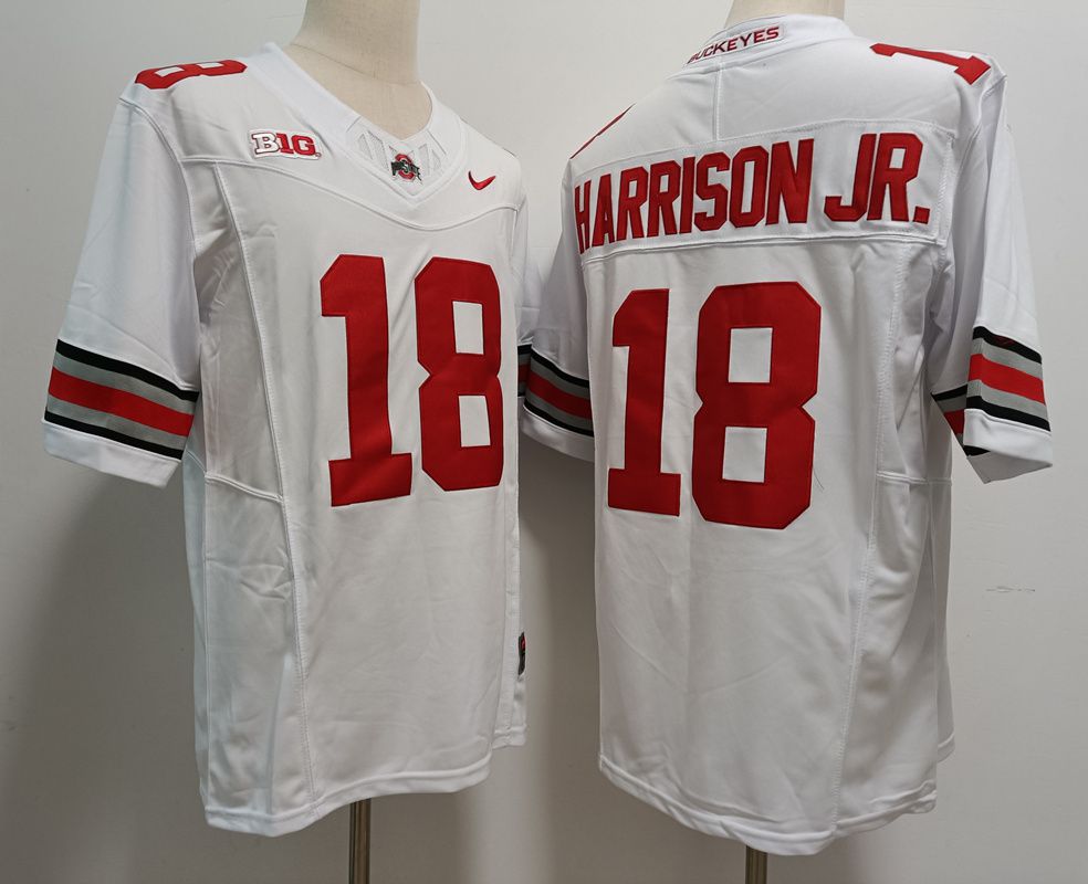 Men Ohio State Buckeyes #18 Harrison jr White Nike 2025 NCAA Jersey